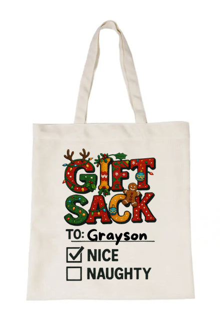 Personalized "Gift Sack" Christmas Tote Bag