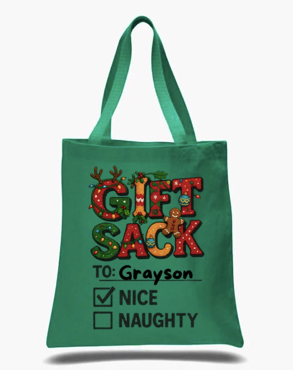 Personalized "Gift Sack" Christmas Tote Bag
